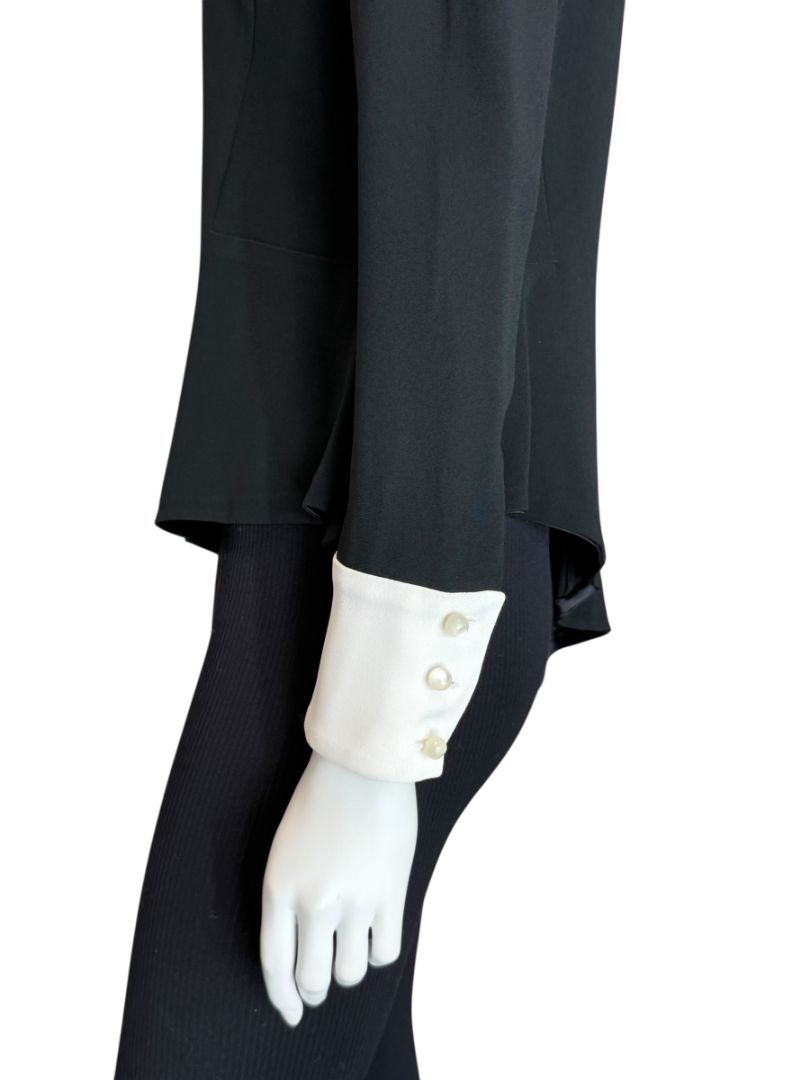 Pamella Roland Black Asymmetrical Blouse with Contrast Cuffs – Large