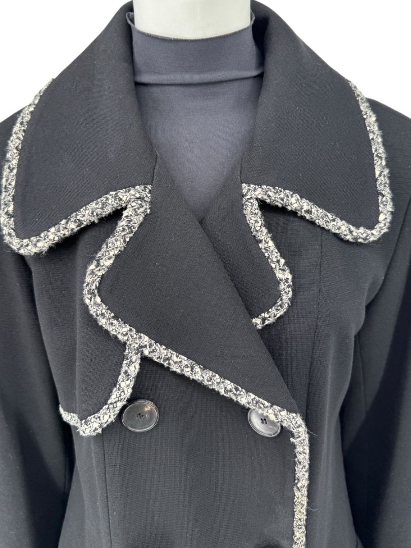 Lida Baday Black Wool Long Coat with Metallic Braid Trim – Size 12