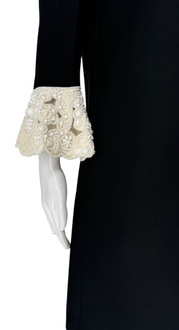 Valentino Black Mini Dress with Embroidered Cuffs – Size 44 – Excellent Preowned Condition