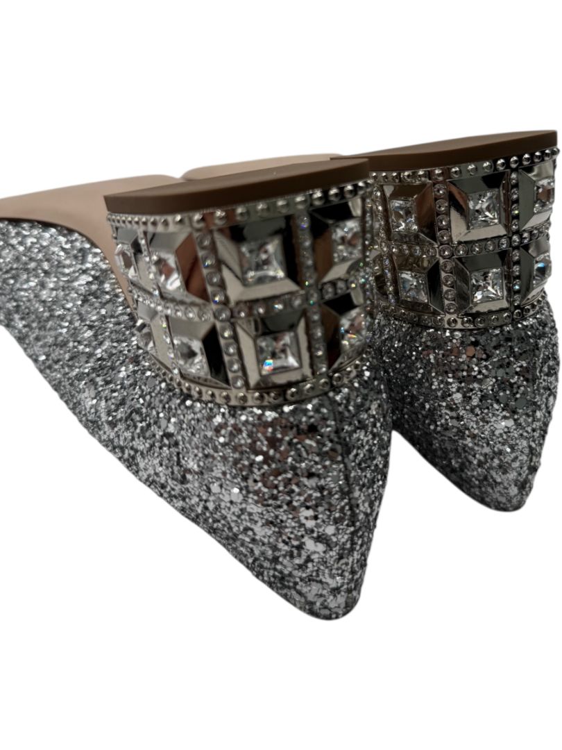 Miu Miu Silver Glitter Block Heel Pumps - Size 39