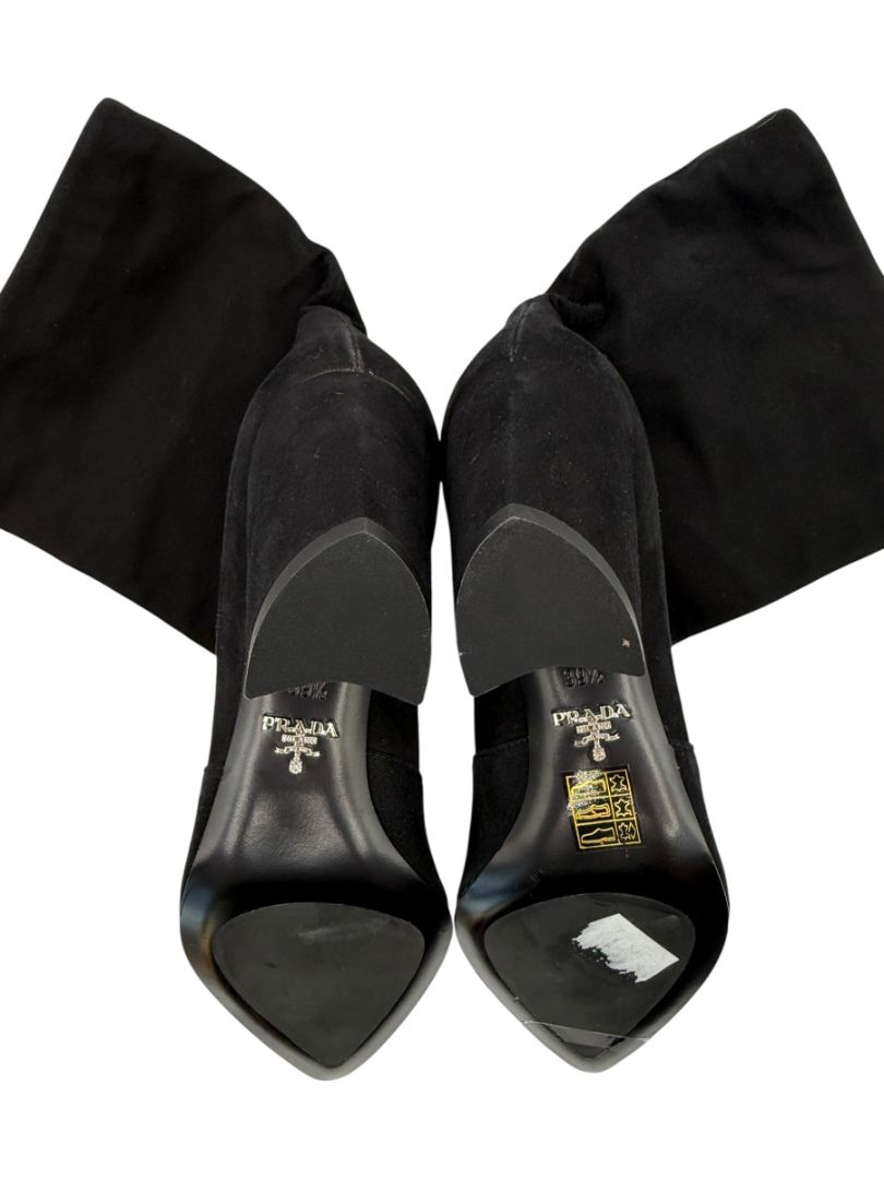 Prada Black Suede Mid-Calf Boots – Size 39.5