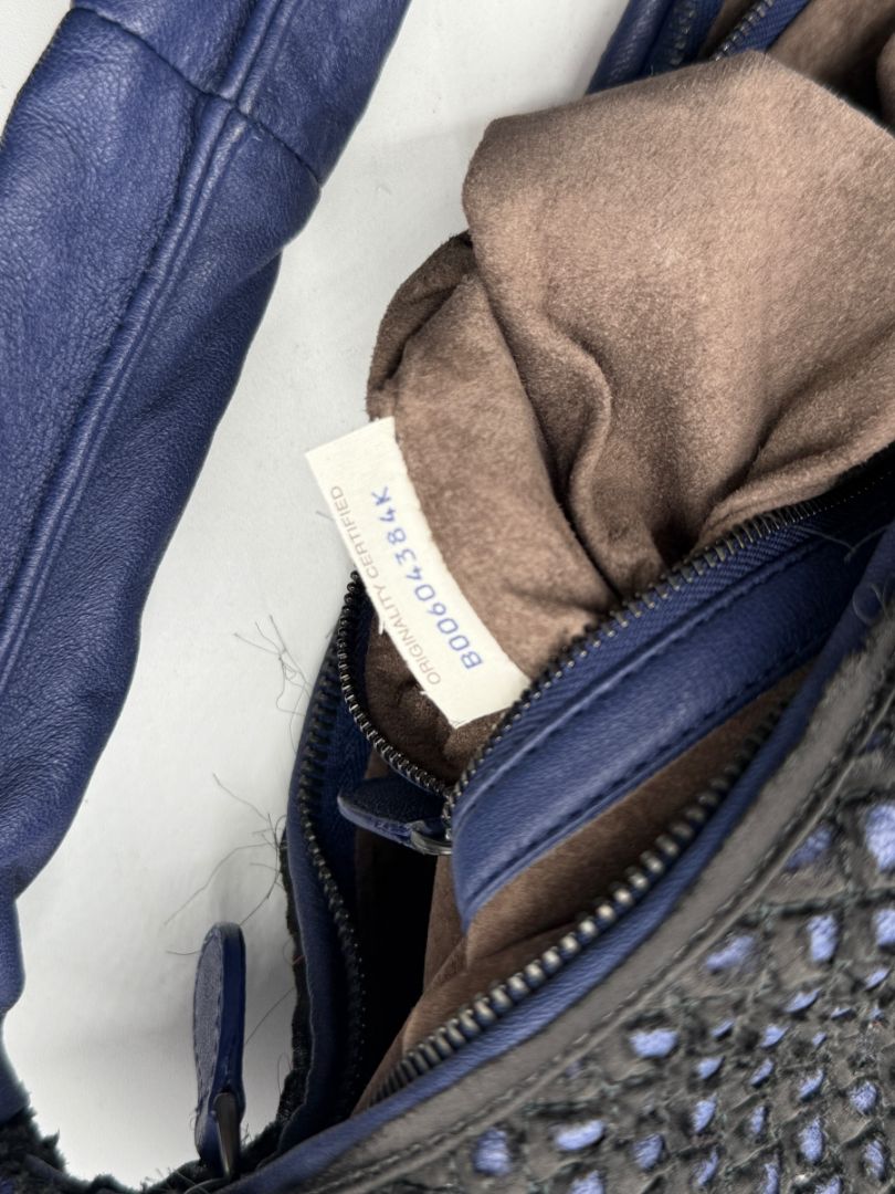Bottega Veneta Nappa Silk Mini Ponza Devore Fuzzy Maxi Hobo Indigo