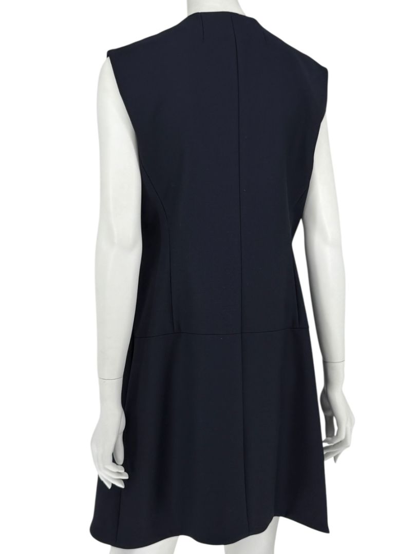 CHRISTIAN DIOR Navy Wool-Silk Dress with Draped Overlay – NWT – Size 12
