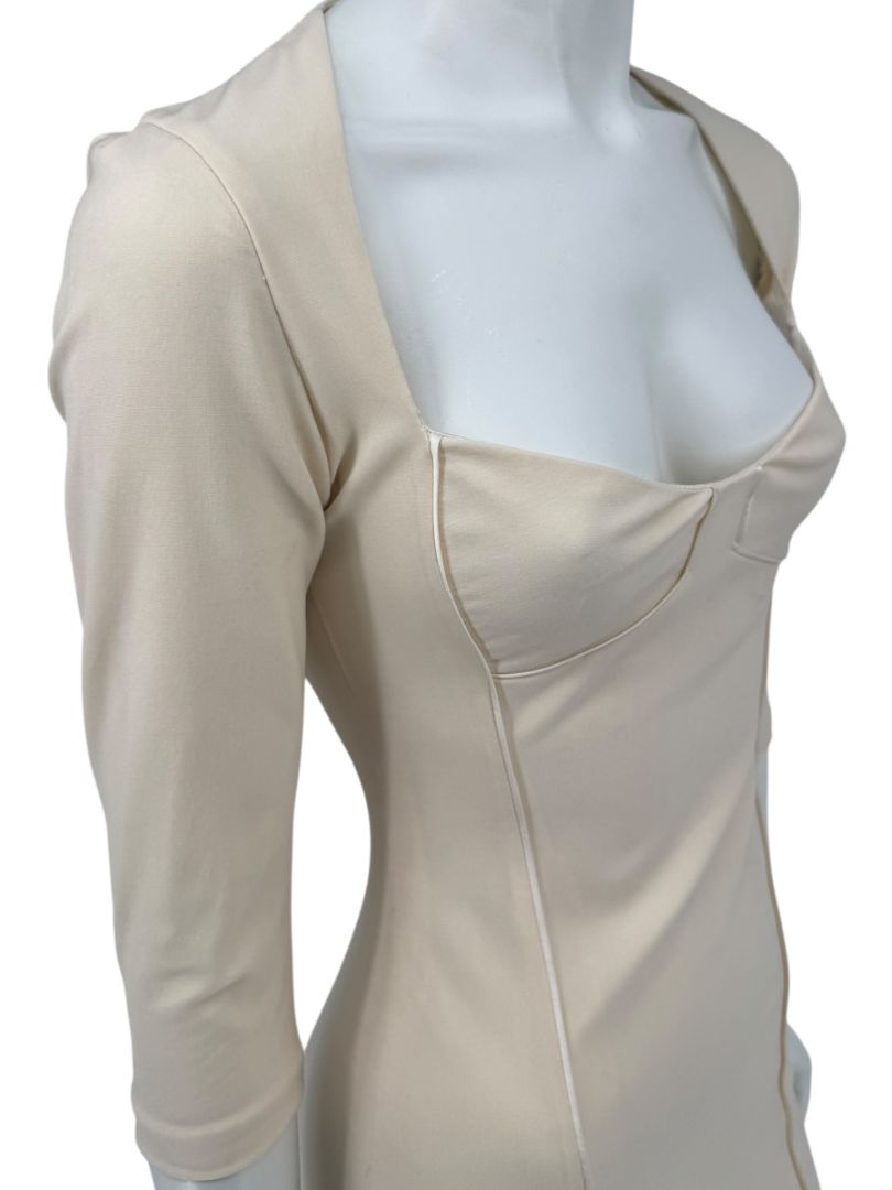 Pamella Roland Cream Bodycon Cut-Out Back Dress - Size 4