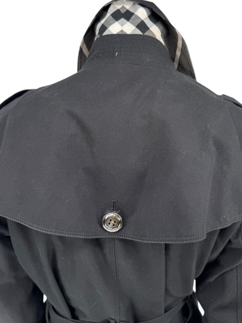 Burberry London Black Cotton Trench Coat with Crystal Bead Hem – Size USA 14 / IT 48
