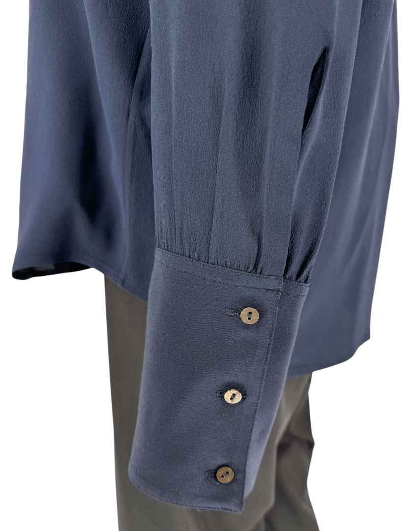 The Row Navy Silk Button-Up Blouse – Size 6