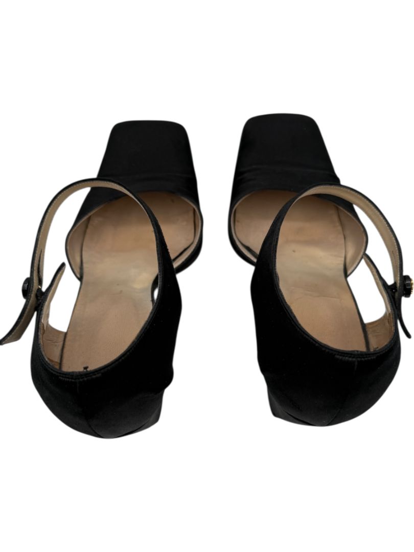 Chanel Black Satin Mary Jane Pumps with Gold CC Button – Size 40 (US 10)