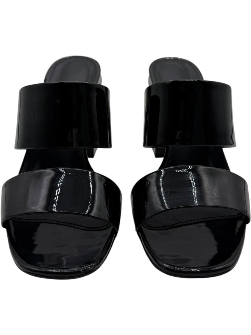 Salvatore Ferragamo Black Patent Block Heel Mules - Size 8.5