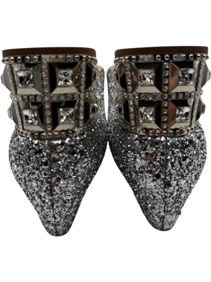 Miu Miu Silver Glitter Block Heel Pumps - Size 39