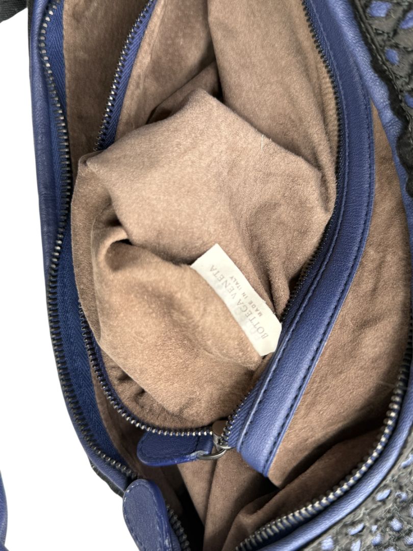Bottega Veneta Nappa Silk Mini Ponza Devore Fuzzy Maxi Hobo Indigo