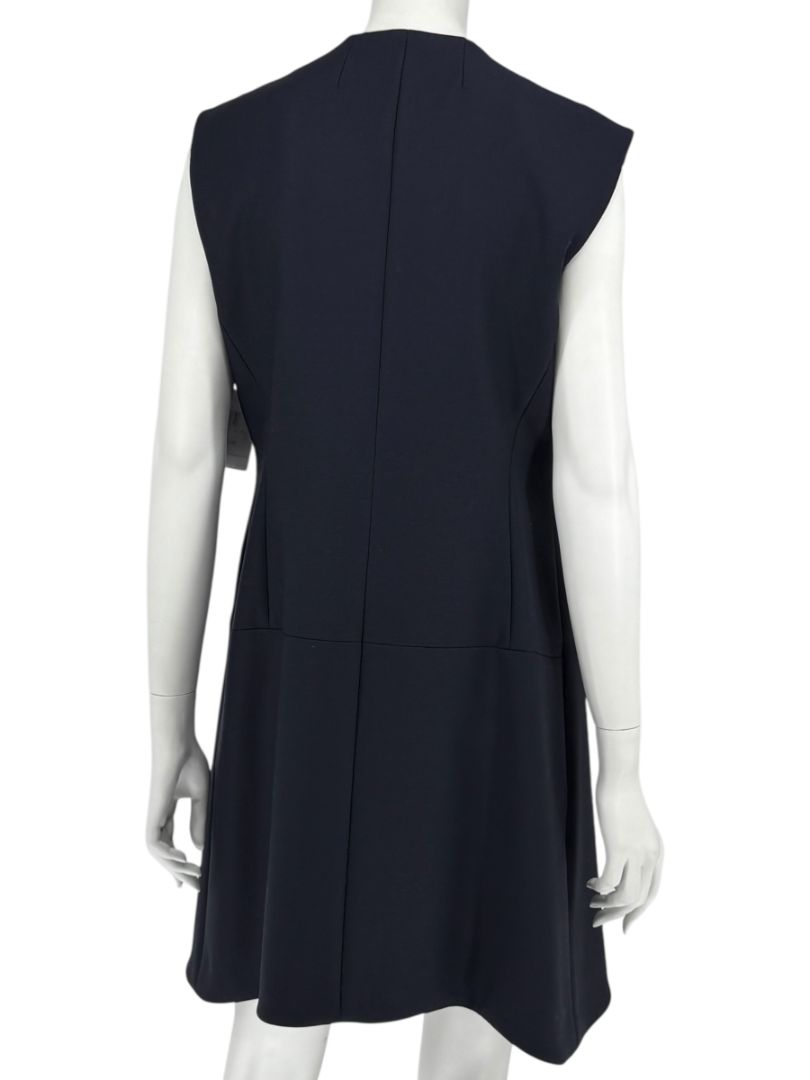 CHRISTIAN DIOR Navy Wool-Silk Dress with Draped Overlay – NWT – Size 12