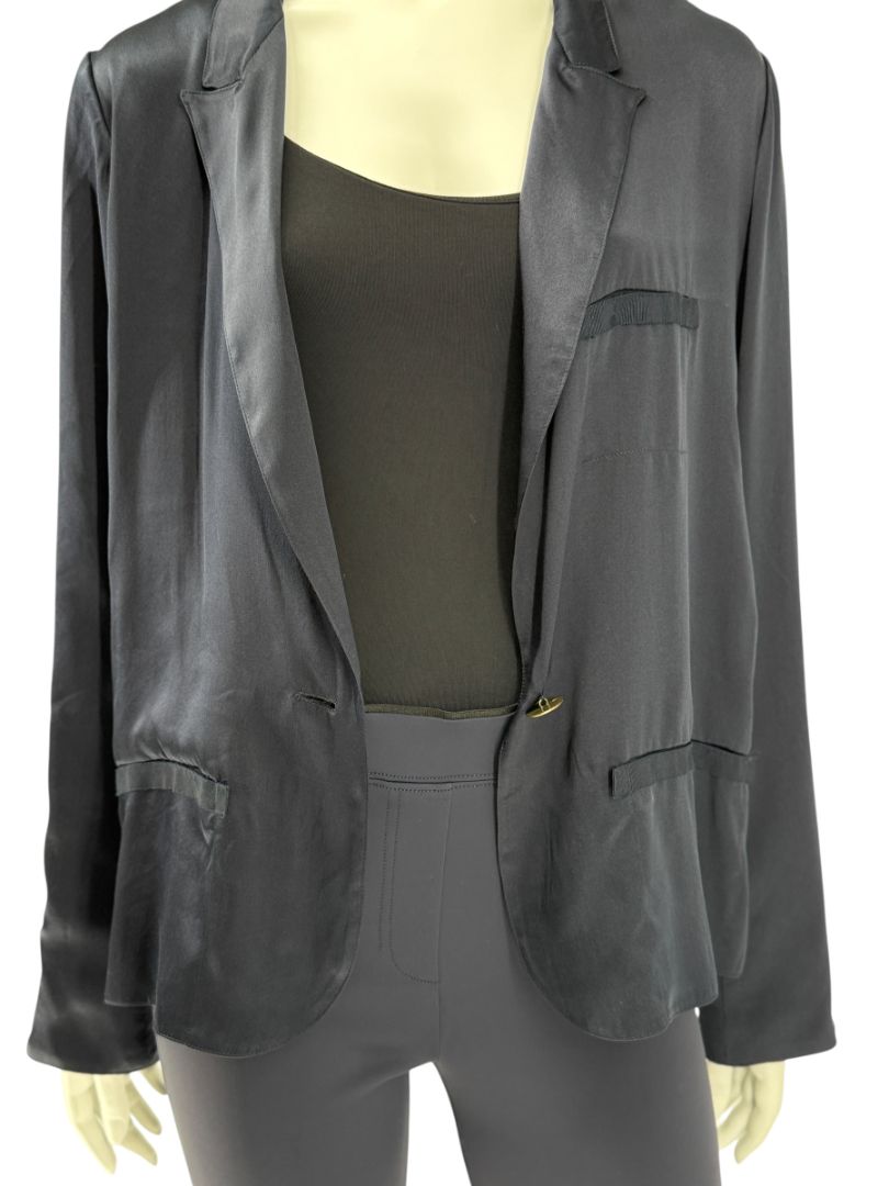 Lanvin Navy Silk Blazer with Gold Buttons – Size FR 42