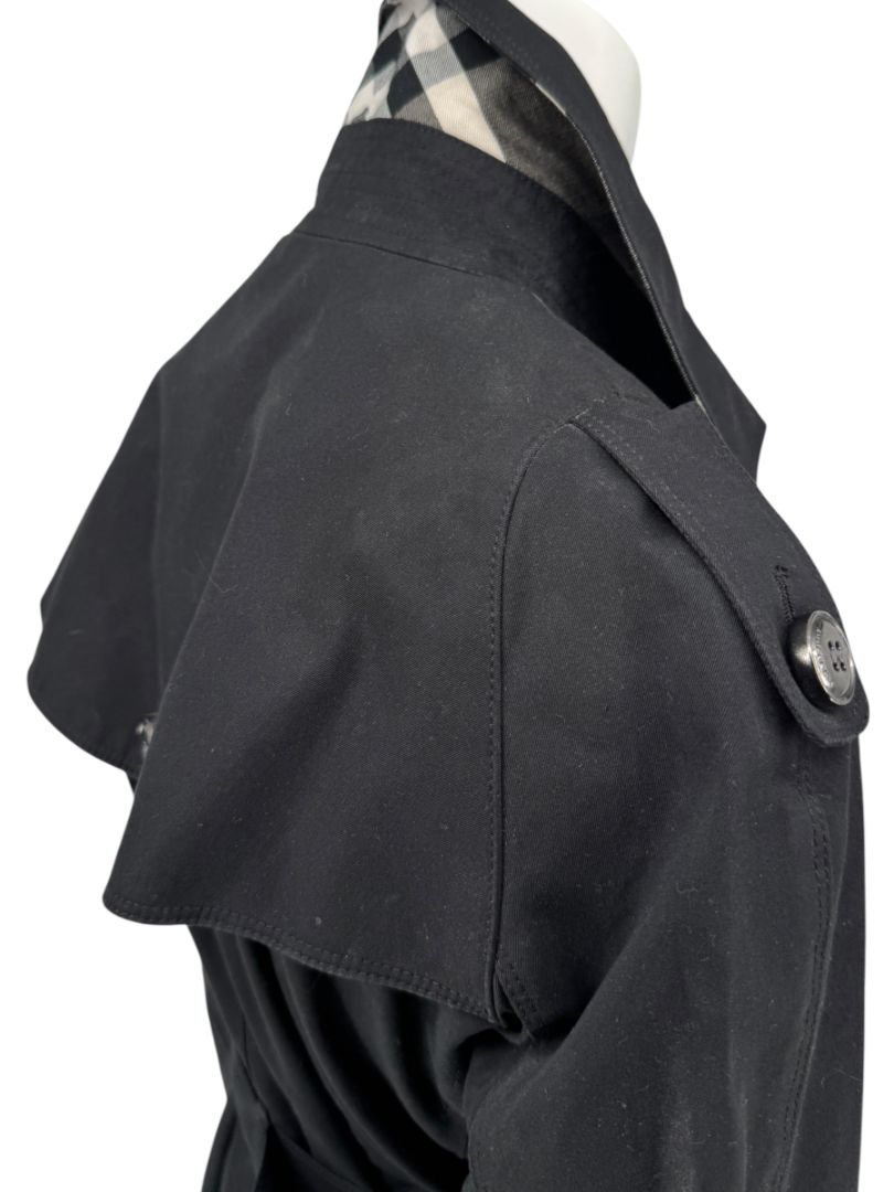 Burberry London Black Cotton Trench Coat with Crystal Bead Hem – Size USA 14 / IT 48