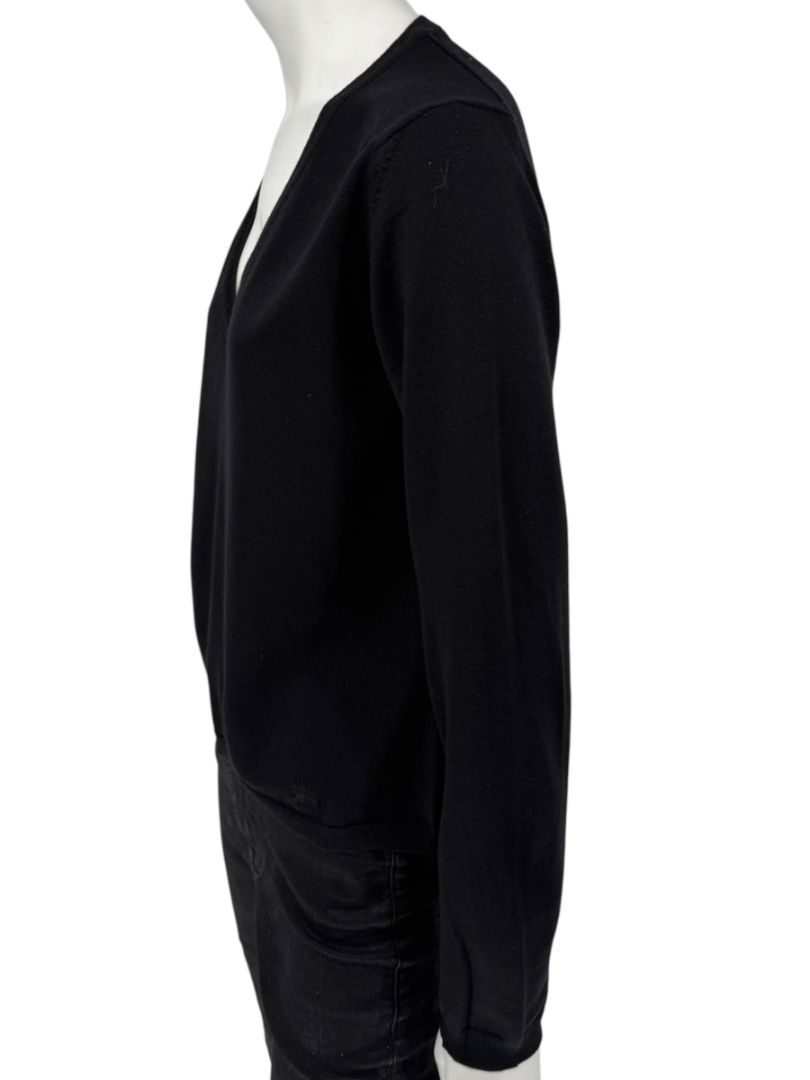 Burberry London Black Extrafine Merino Wool V-Neck Sweater – Size L