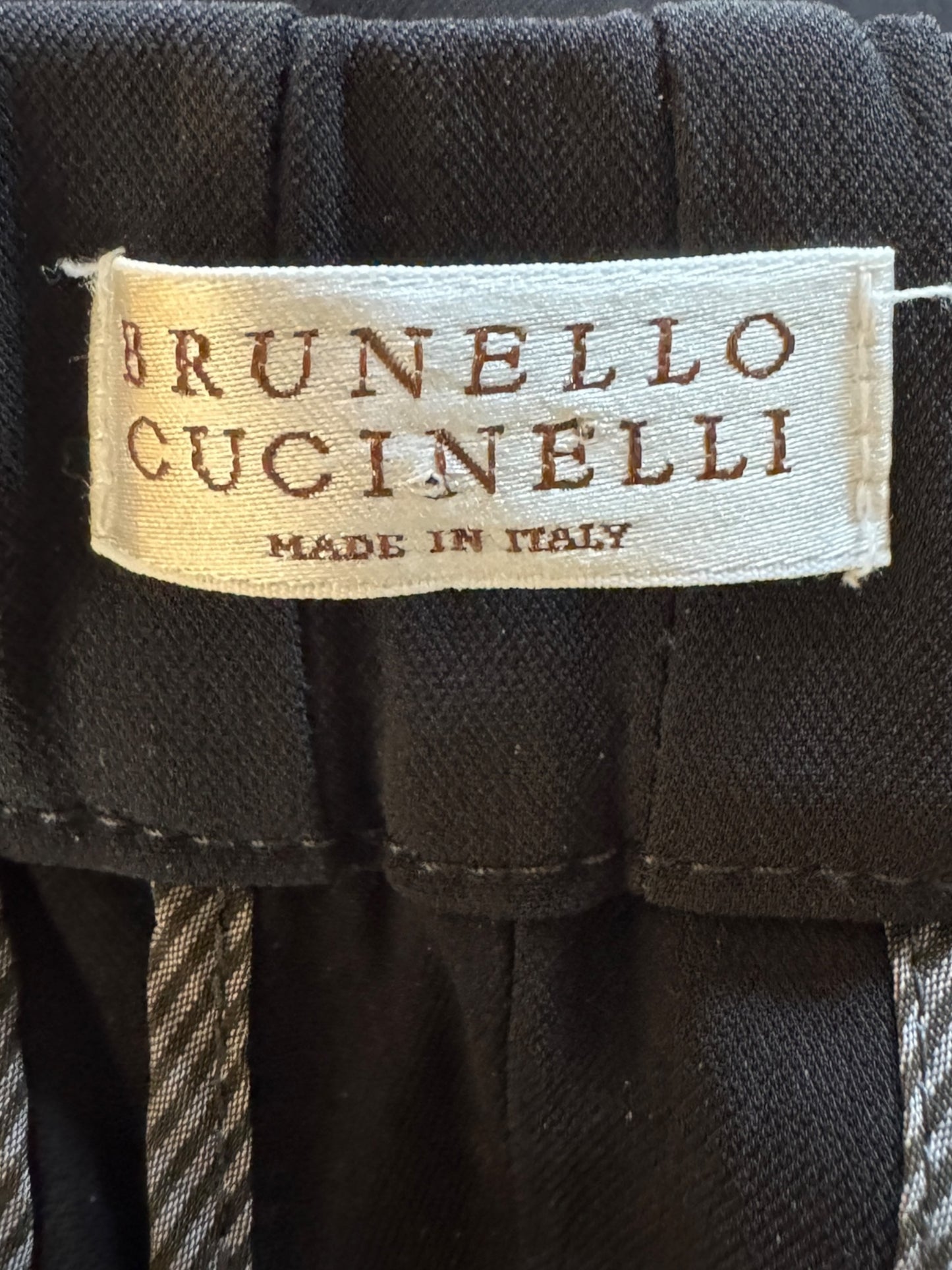 Brunello Cucinelli Black Viscose Drawstring Pants with Monili Trim – Size 8 (IT 44)