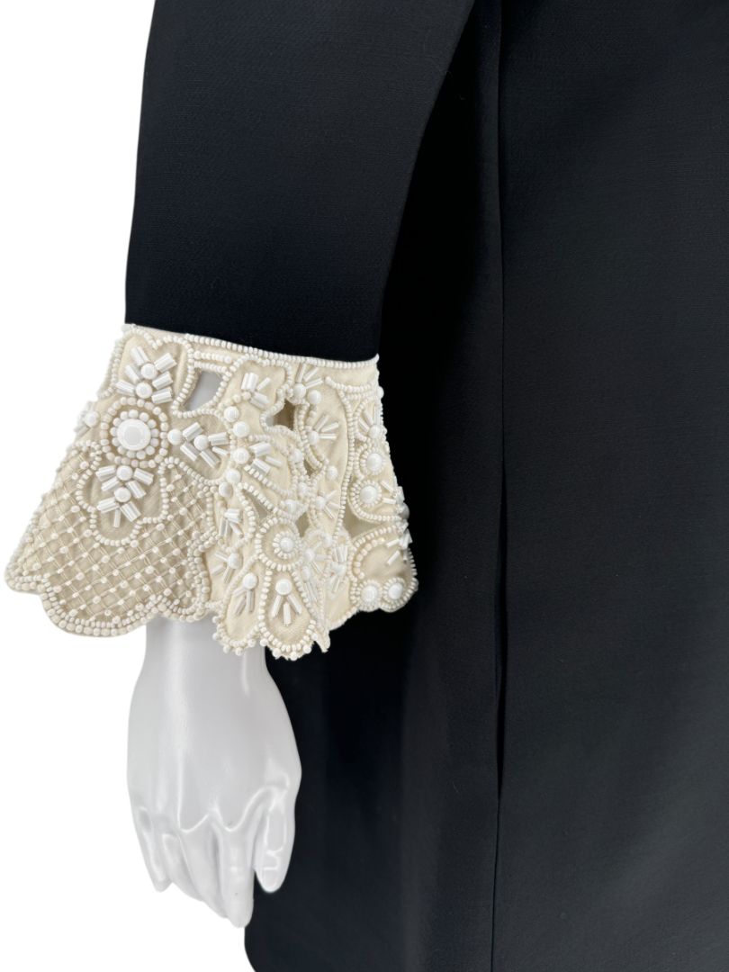 Valentino Black Mini Dress with Embroidered Cuffs – Size 44 – Excellent Preowned Condition