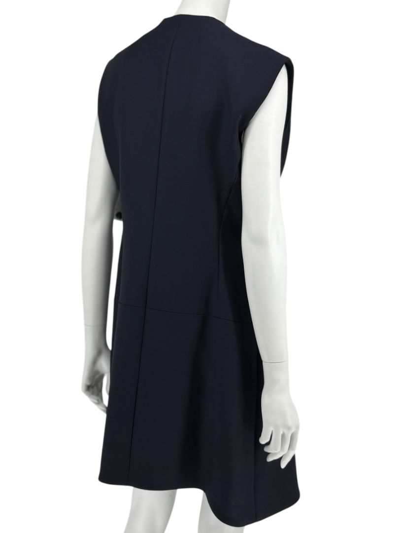 CHRISTIAN DIOR Navy Wool-Silk Dress with Draped Overlay – NWT – Size 12