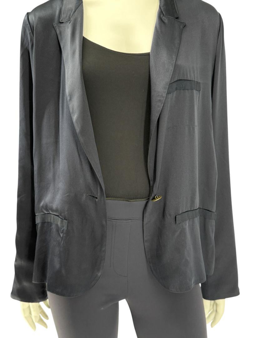 Lanvin Navy Silk Blazer with Gold Buttons – Size FR 42