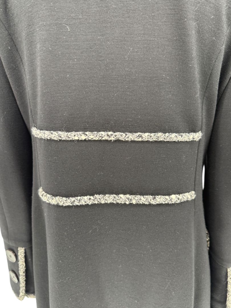 Lida Baday Black Wool Long Coat with Metallic Braid Trim – Size 12