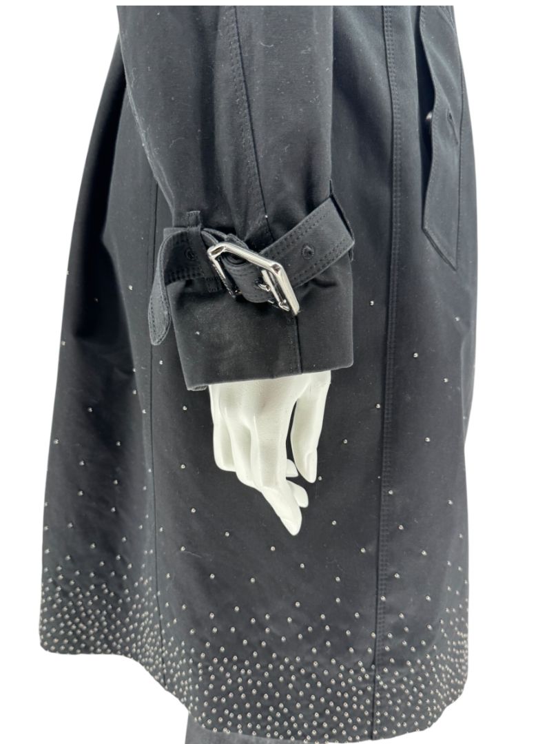Burberry London Black Cotton Trench Coat with Crystal Bead Hem – Size USA 14 / IT 48