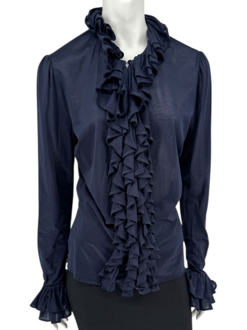 Ralph Lauren Collection Ruffled Cotton Blouse – Navy - Size L