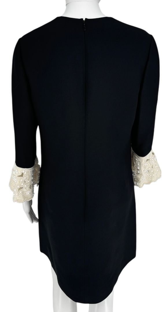 Valentino Black Mini Dress with Embroidered Cuffs – Size 44 – Excellent Preowned Condition