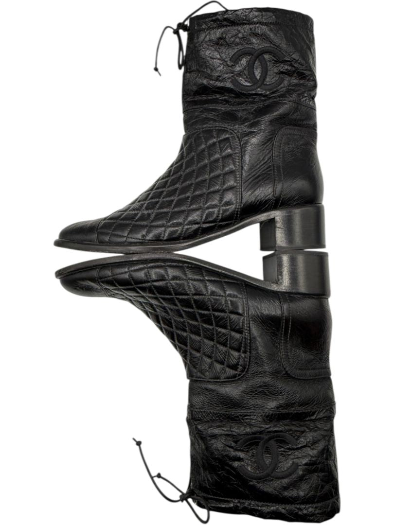 Chanel Quilted Crinkled Calfskin Mid-Calf Boots – Size 41