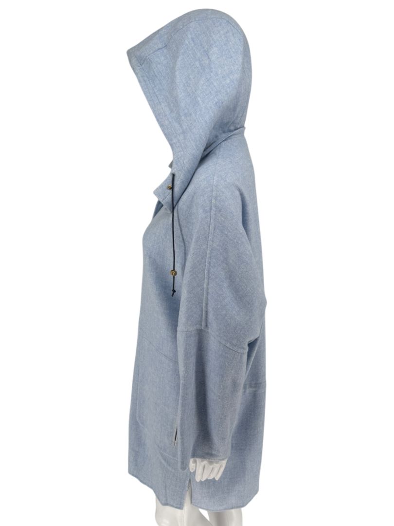 Agnona Light Blue Hooded Wool-Cashmere Coat - Size S
