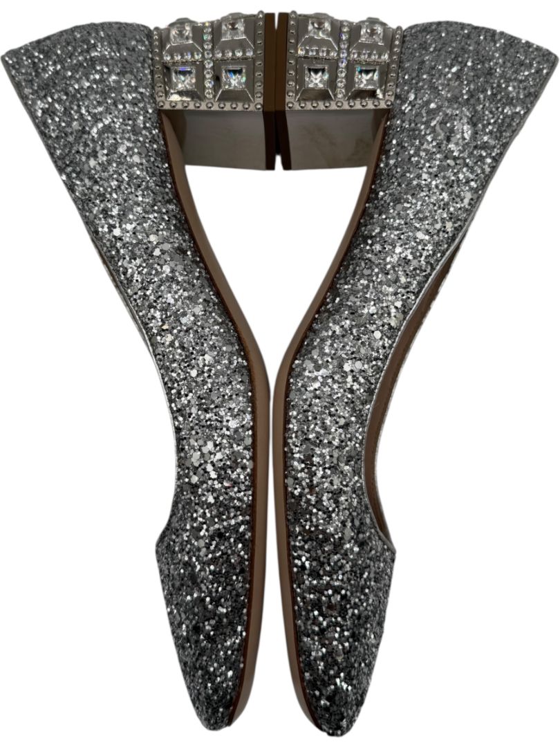 Miu Miu Silver Glitter Block Heel Pumps - Size 39