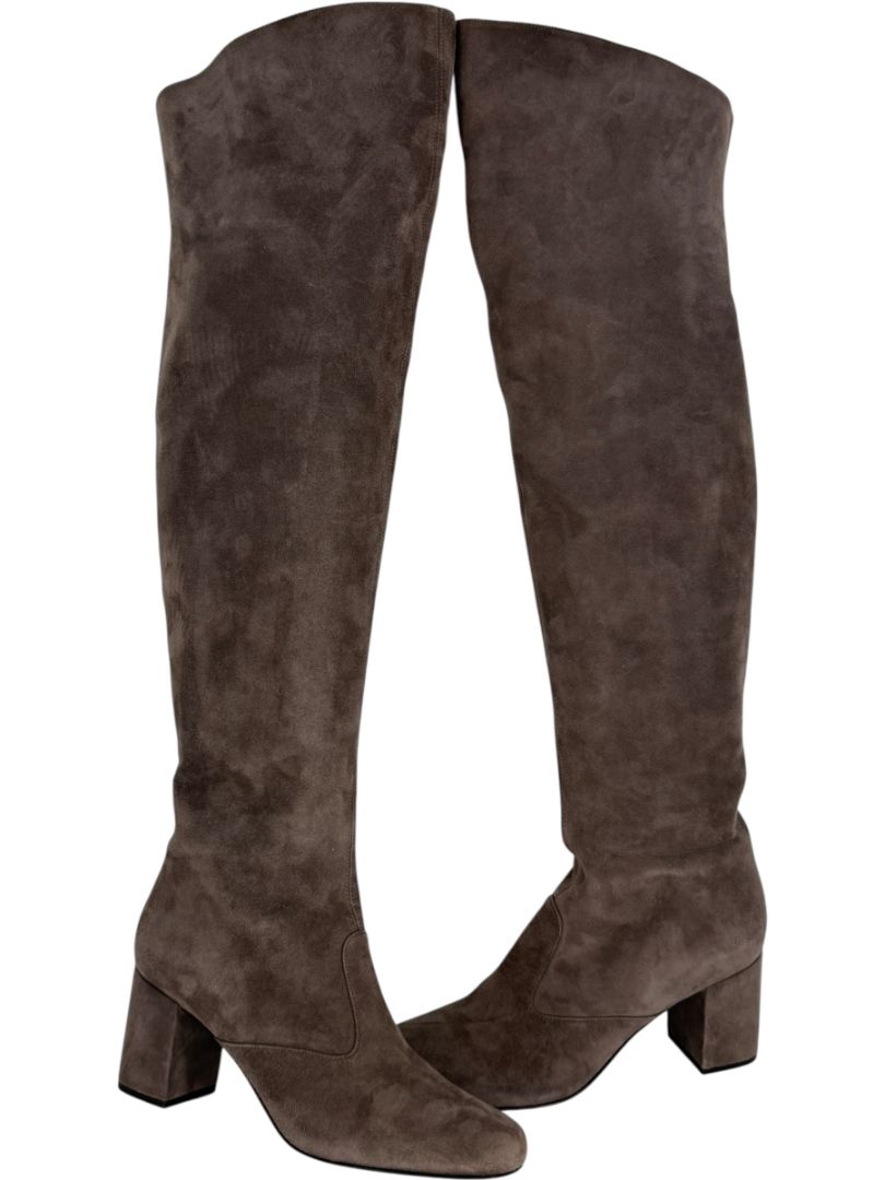 Saint Laurent Taupe Suede Over-the-Knee Boots – Size 39.5
