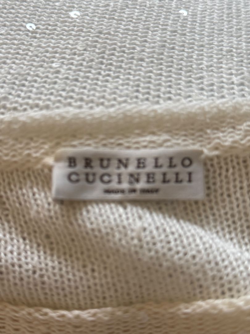 Brunello Cucinelli Ivory Hi-Low Sequin Knit Tunic – Size L