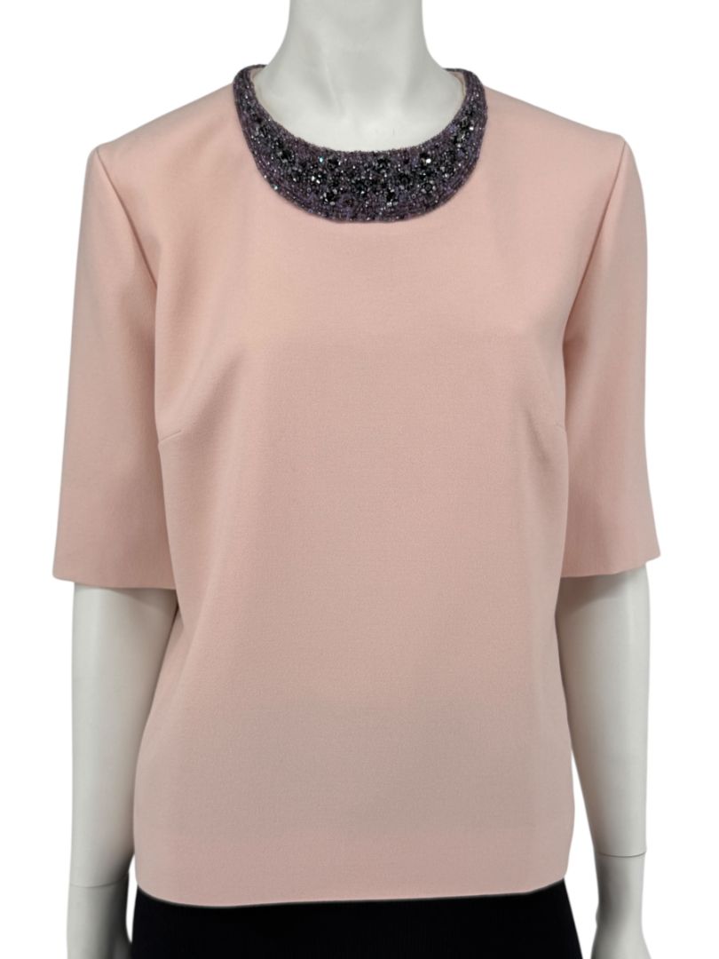 Lanvin Powder Pink Embellished Wool Top – Size FR 40