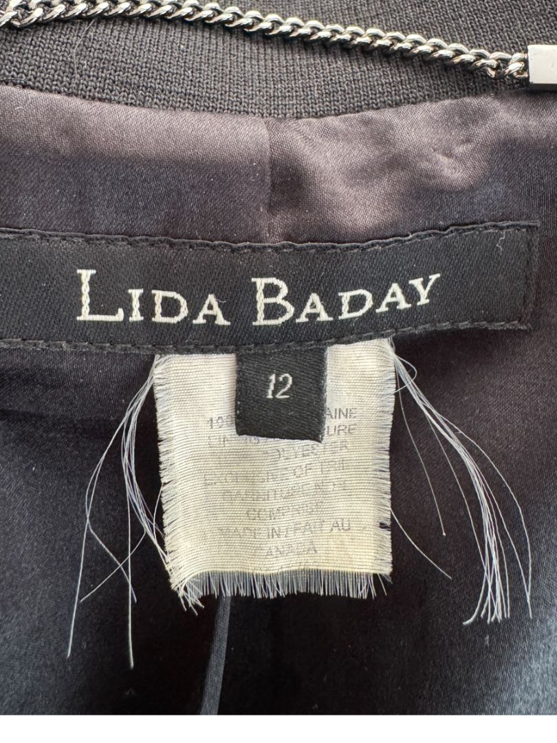 Lida Baday Black Wool Long Coat with Metallic Braid Trim – Size 12