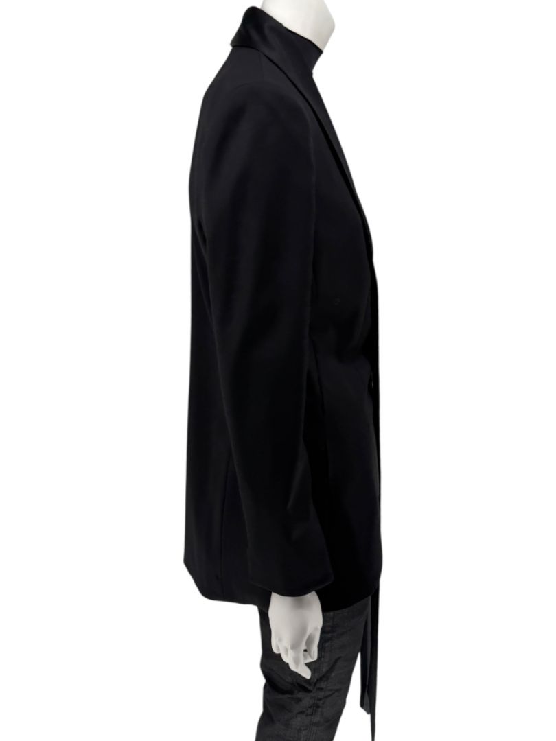 Pamella Roland Black Satin Tie Front Tuxedo Blazer Jacket - Large