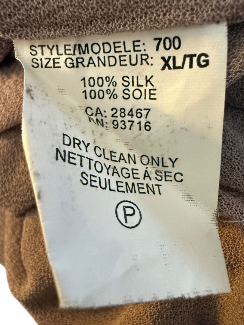 Zenobia Taupe Silk Turtleneck Blouse – Size XL