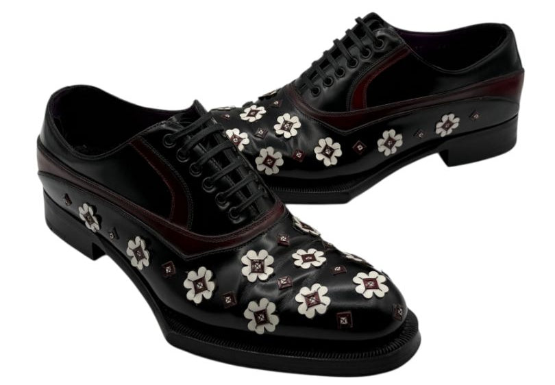 Prada Studded Floral Leather Oxfords – Size 40
