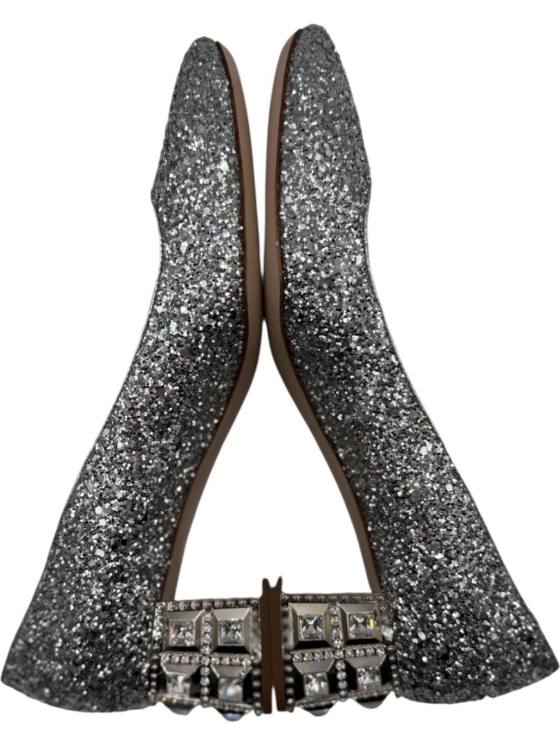 Miu Miu Silver Glitter Block Heel Pumps - Size 39