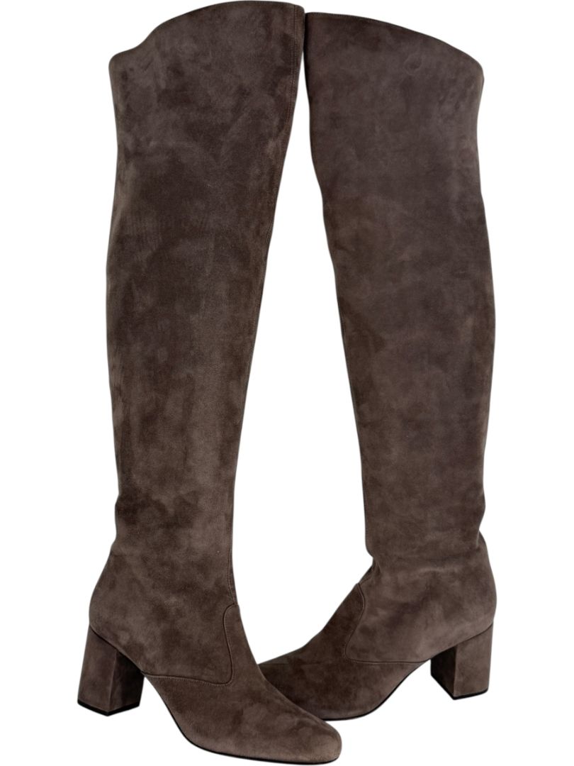 Saint Laurent Taupe Suede Over-the-Knee Boots – Size 39.5