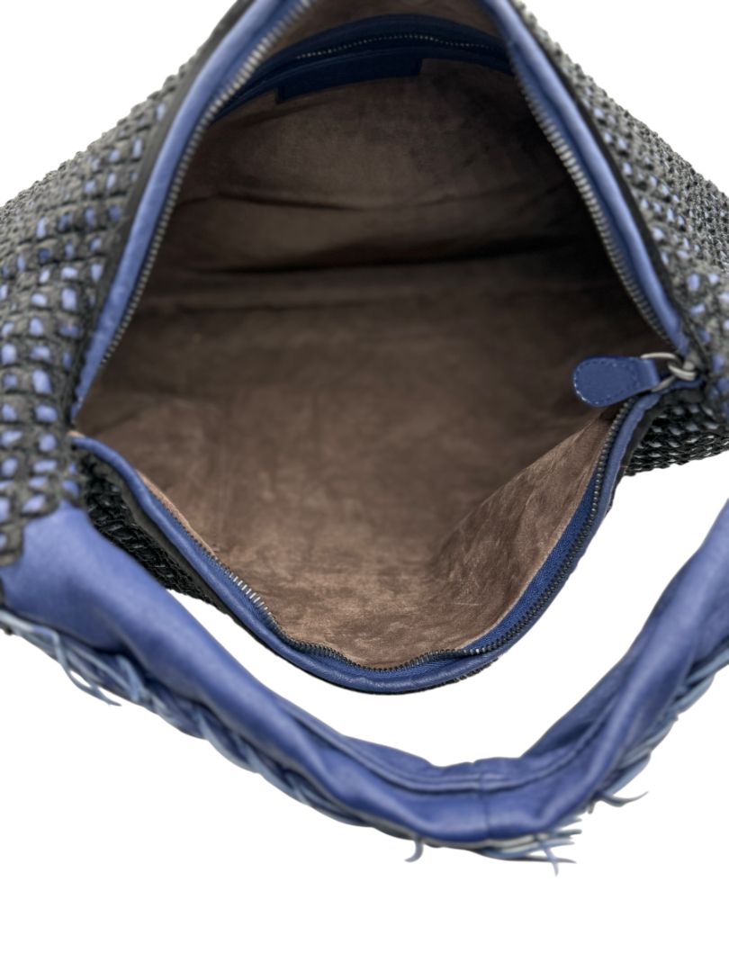 Bottega Veneta Nappa Silk Mini Ponza Devore Fuzzy Maxi Hobo Indigo