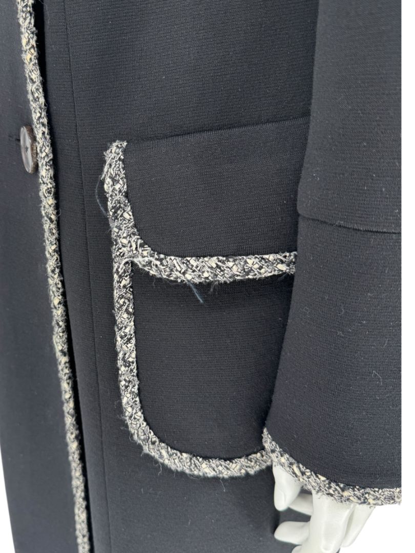 Lida Baday Black Wool Long Coat with Metallic Braid Trim – Size 12