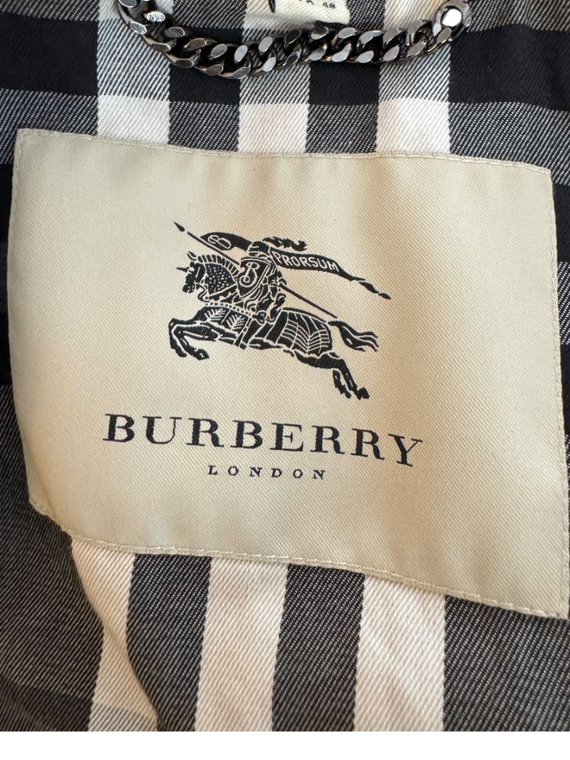 Burberry London Black Cotton Trench Coat with Crystal Bead Hem – Size USA 14 / IT 48