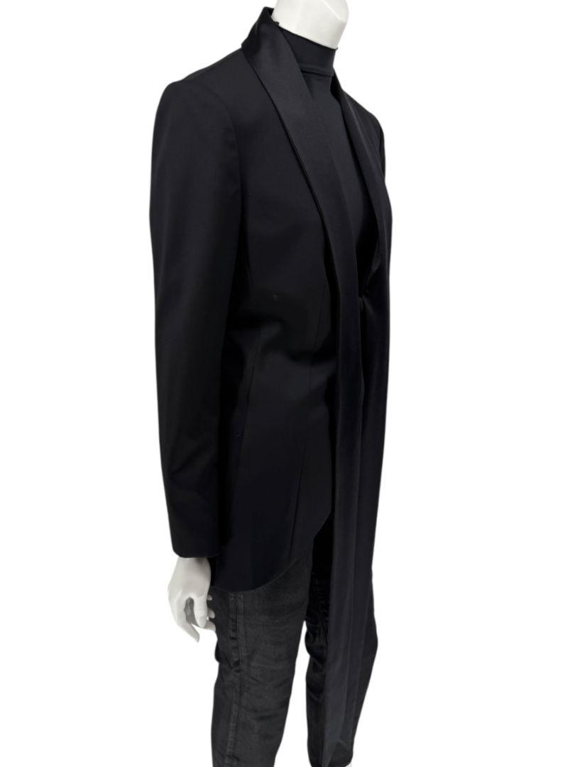 Pamella Roland Black Satin Tie Front Tuxedo Blazer Jacket - Large