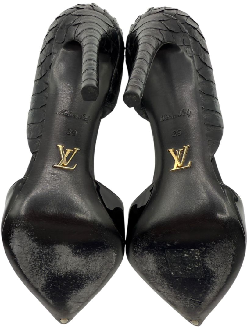Louis Vuitton Black Patent & Exotic Embossed Leather D’Orsay Pumps – Size 39