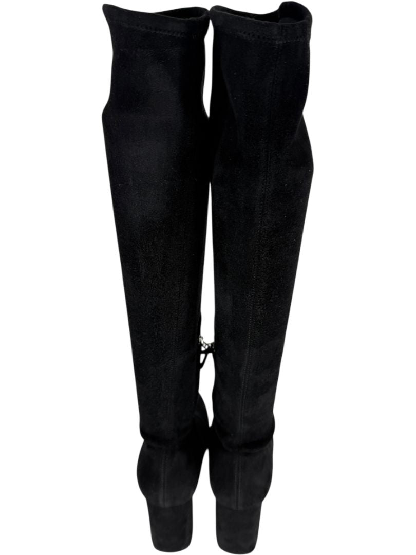 Prada Black Suede Block Heel Knee Boots – Size 39
