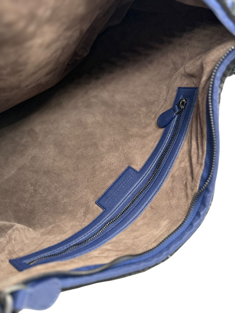Bottega Veneta Nappa Silk Mini Ponza Devore Fuzzy Maxi Hobo Indigo