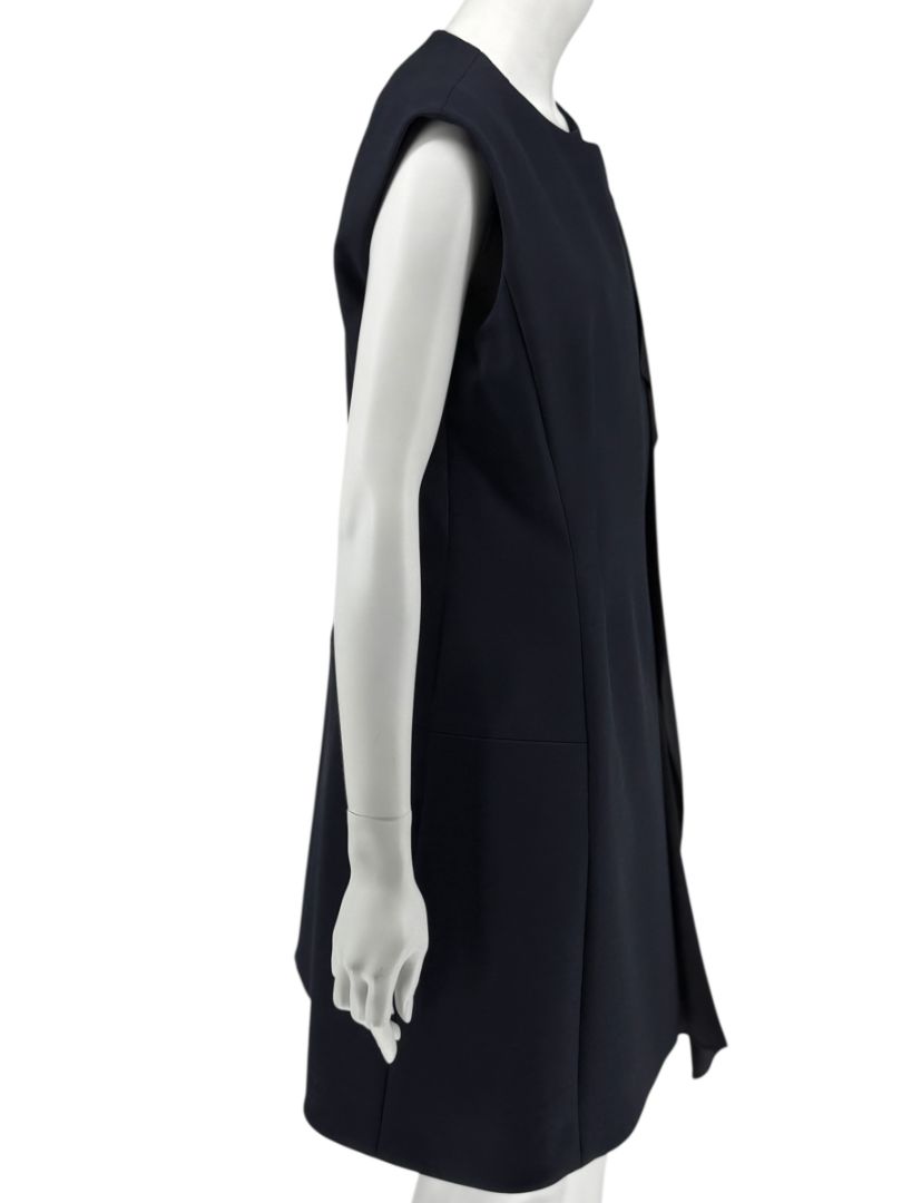 CHRISTIAN DIOR Navy Wool-Silk Dress with Draped Overlay – NWT – Size 12