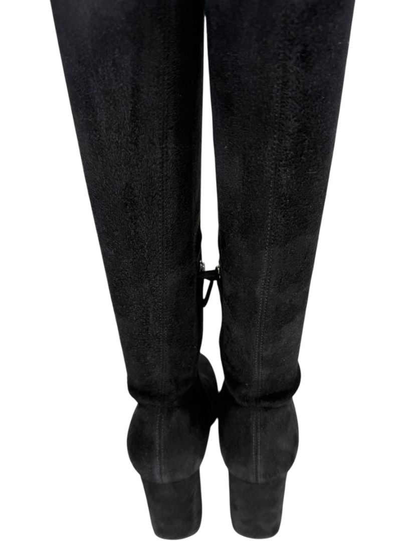 Prada Black Suede Block Heel Knee Boots – Size 39