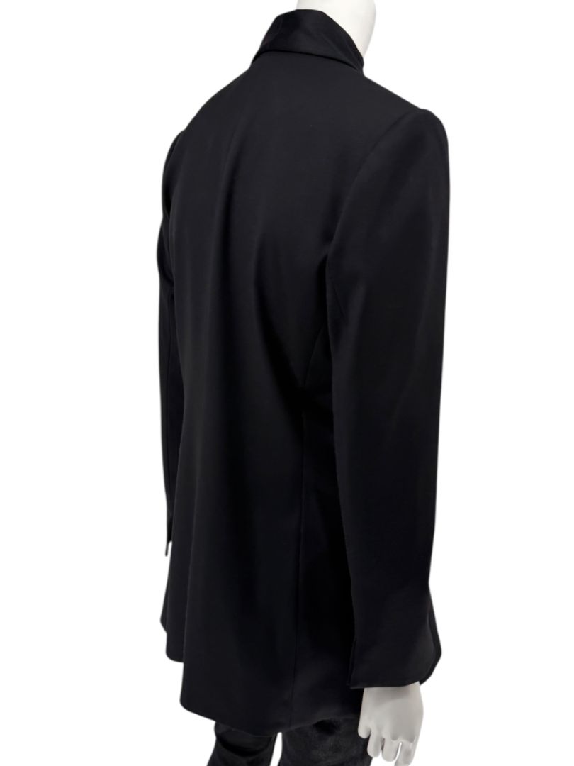 Pamella Roland Black Satin Tie Front Tuxedo Blazer Jacket - Large