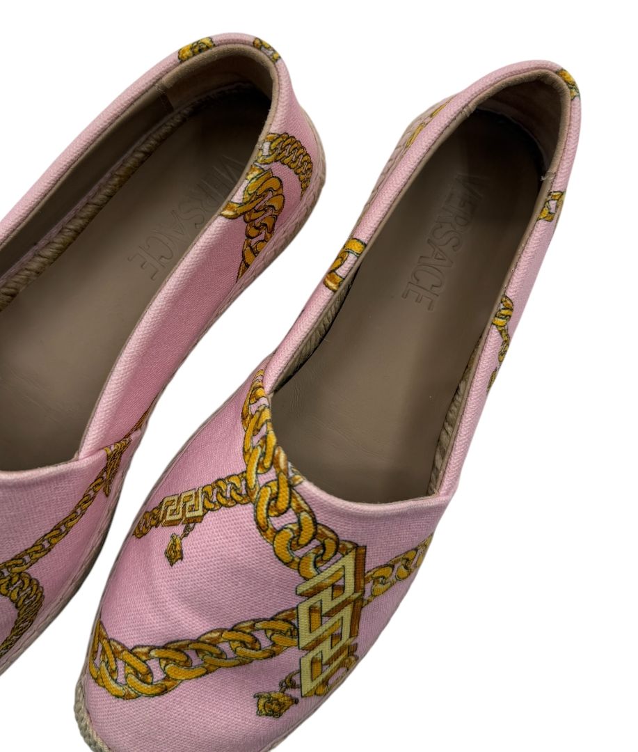 NIB Versace Chain-Print Cotton Espadrille Loafers - Size 37