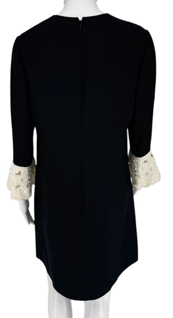 Valentino Black Mini Dress with Embroidered Cuffs – Size 44 – Excellent Preowned Condition